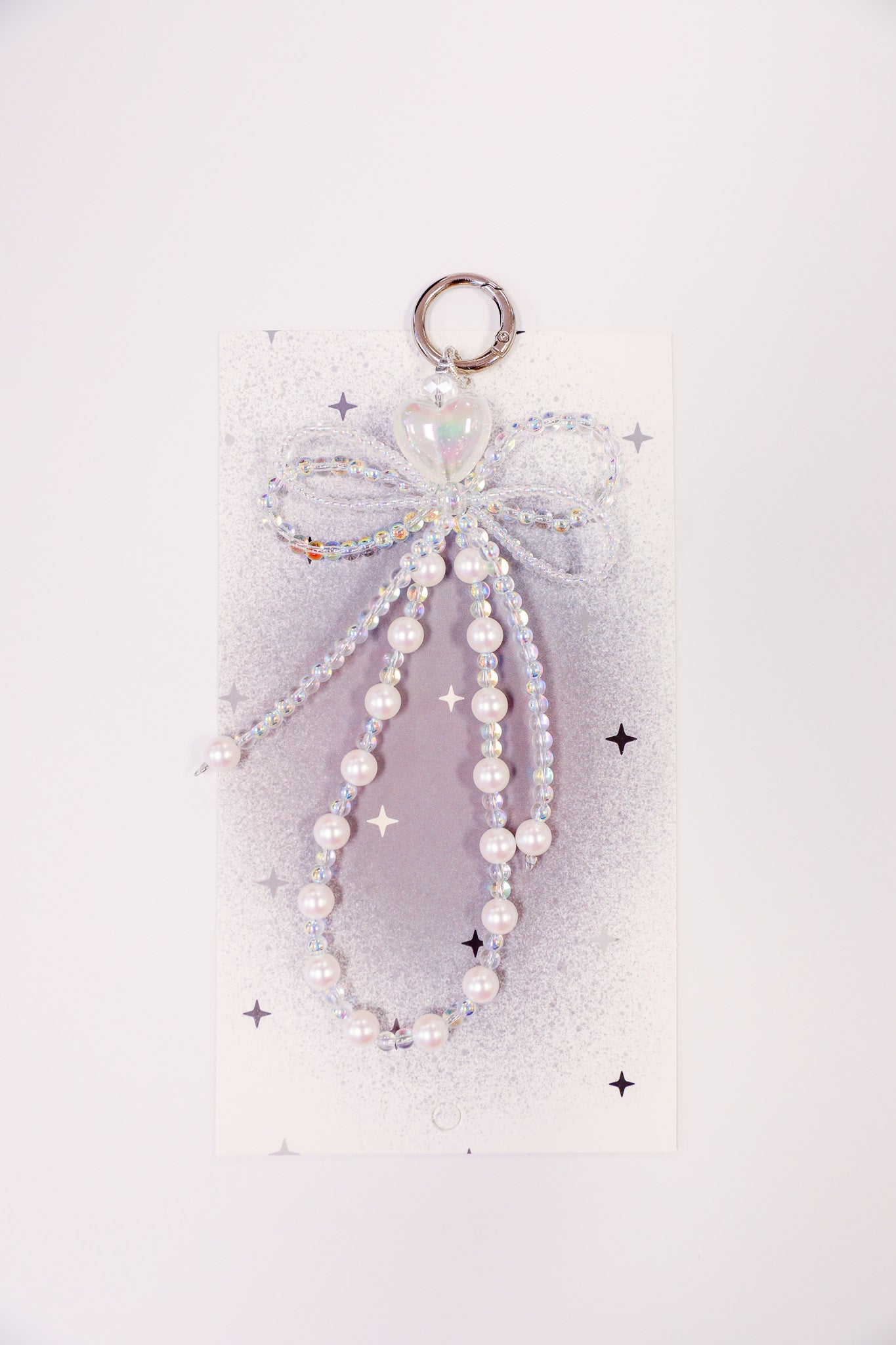 Moonlit Pearl Bow Beaded Keychain