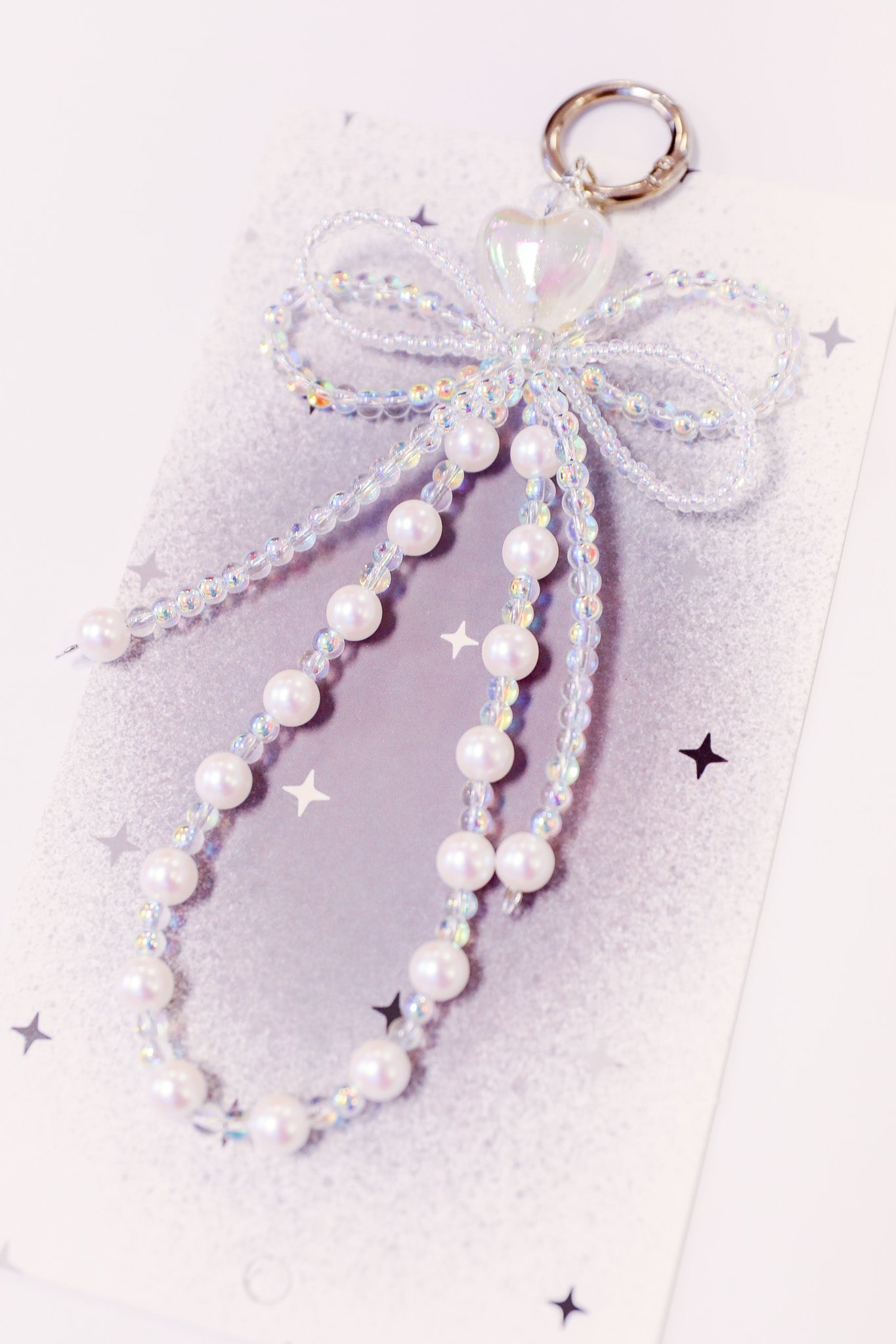 Moonlit Pearl Bow Beaded Keychain