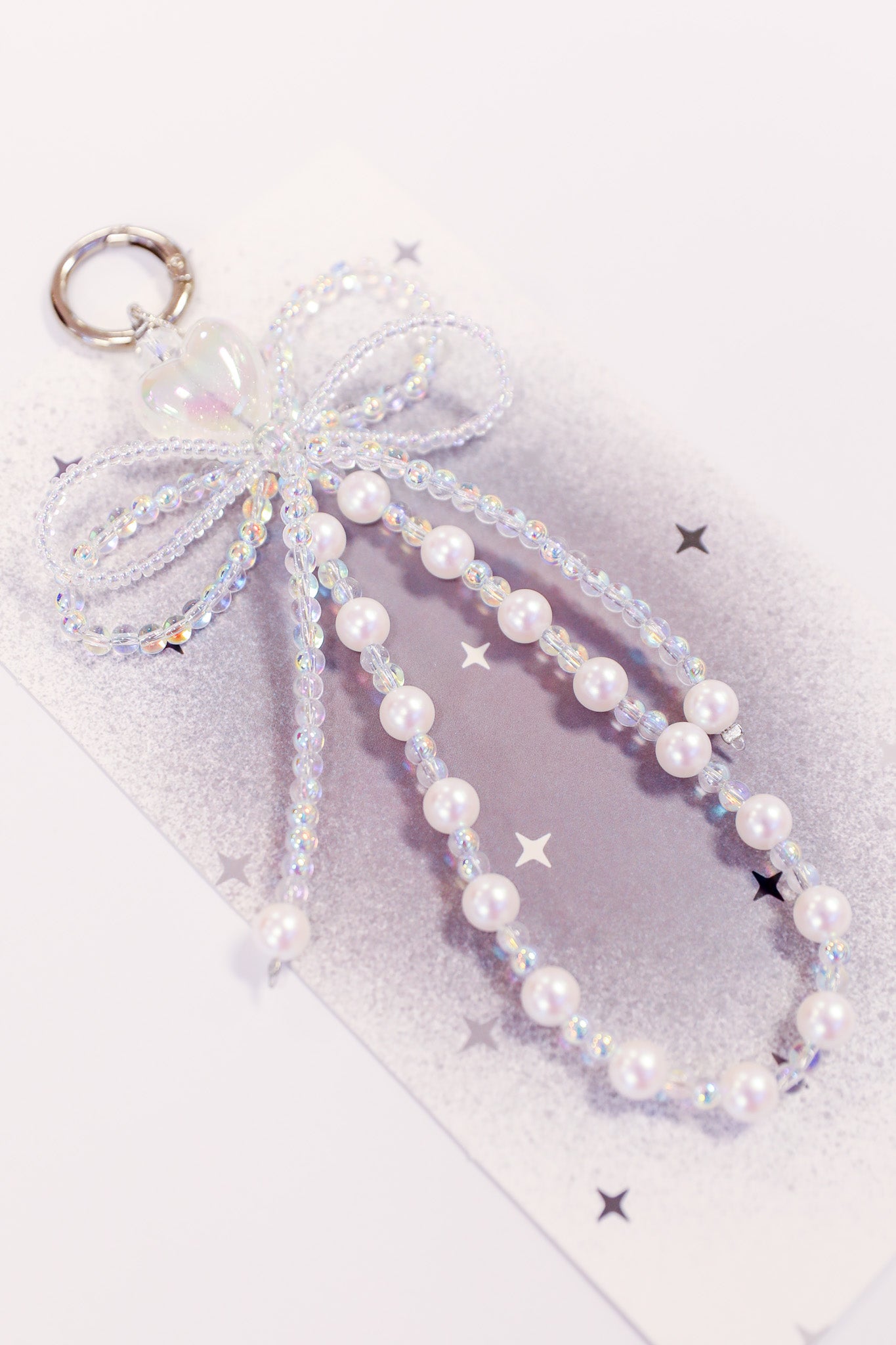 Moonlit Pearl Bow Beaded Keychain