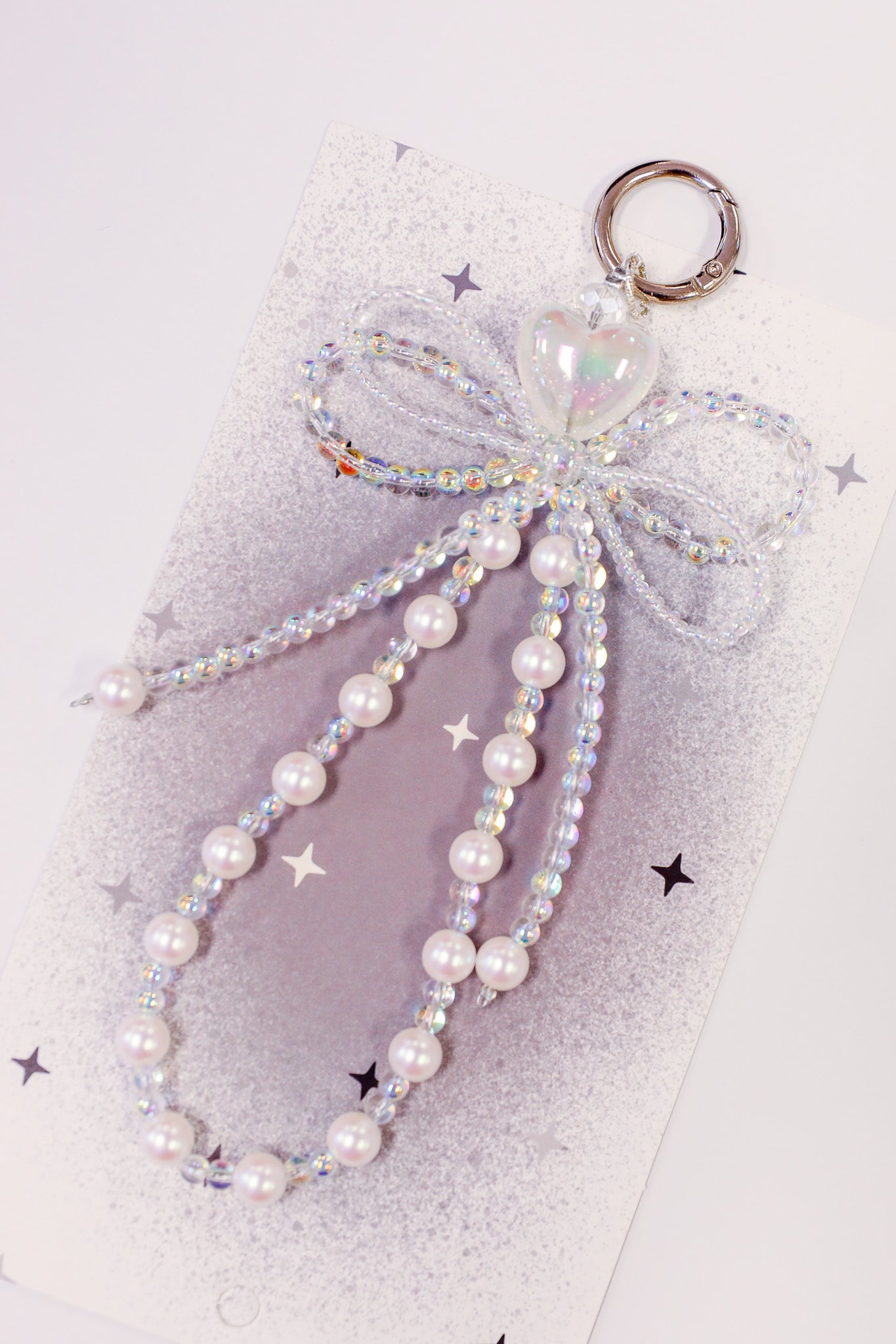 Moonlit Pearl Bow Beaded Keychain