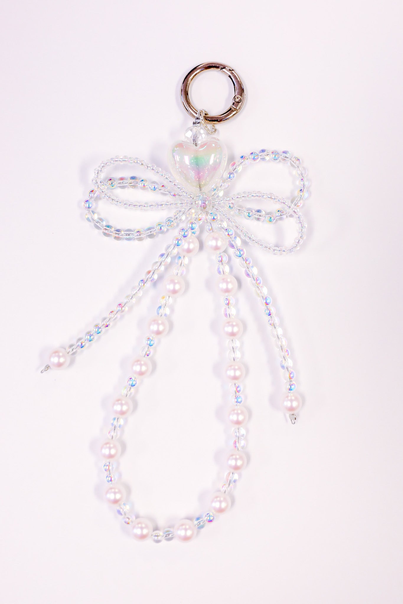 Moonlit Pearl Bow Beaded Keychain