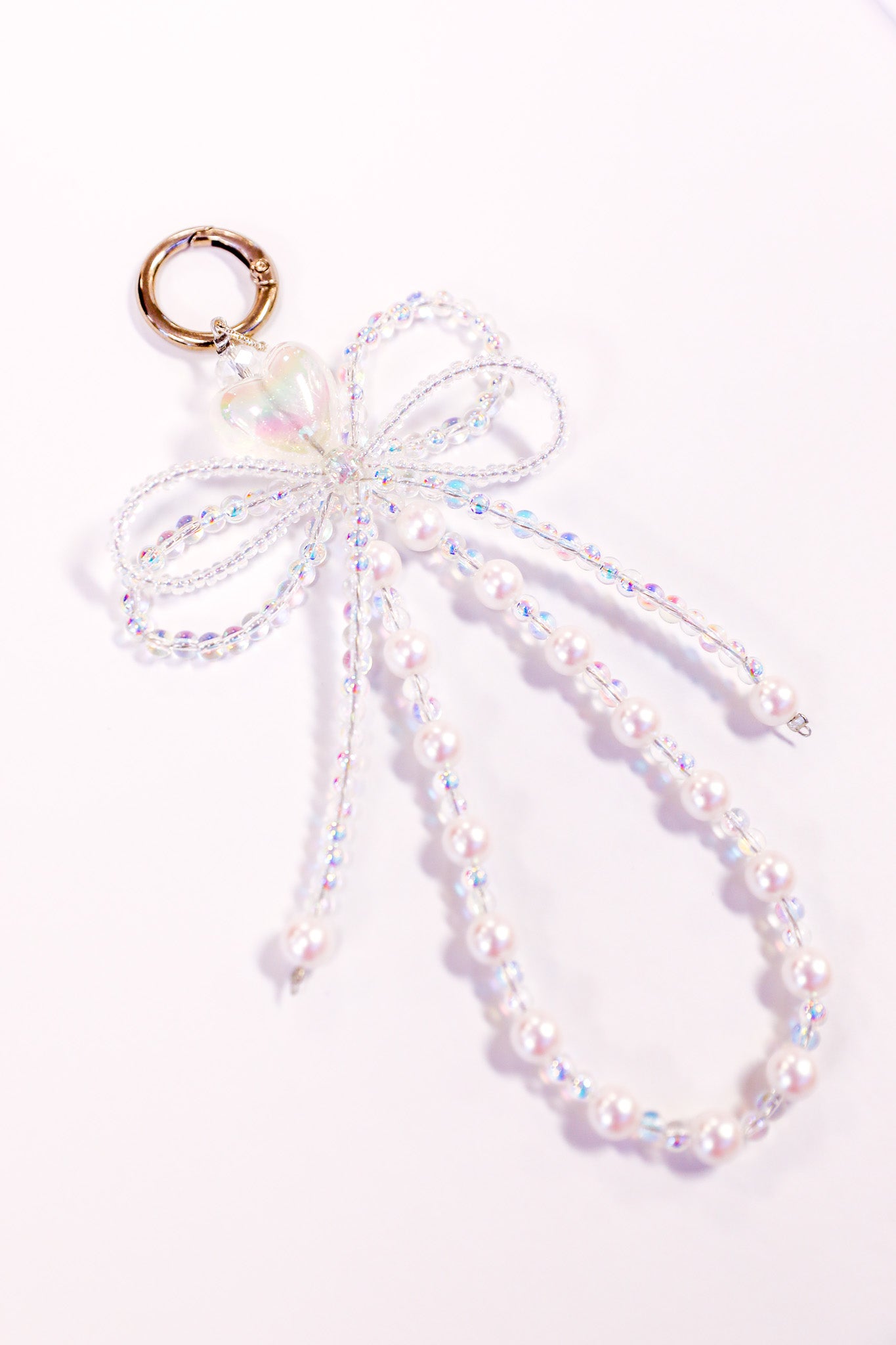 Moonlit Pearl Bow Beaded Keychain