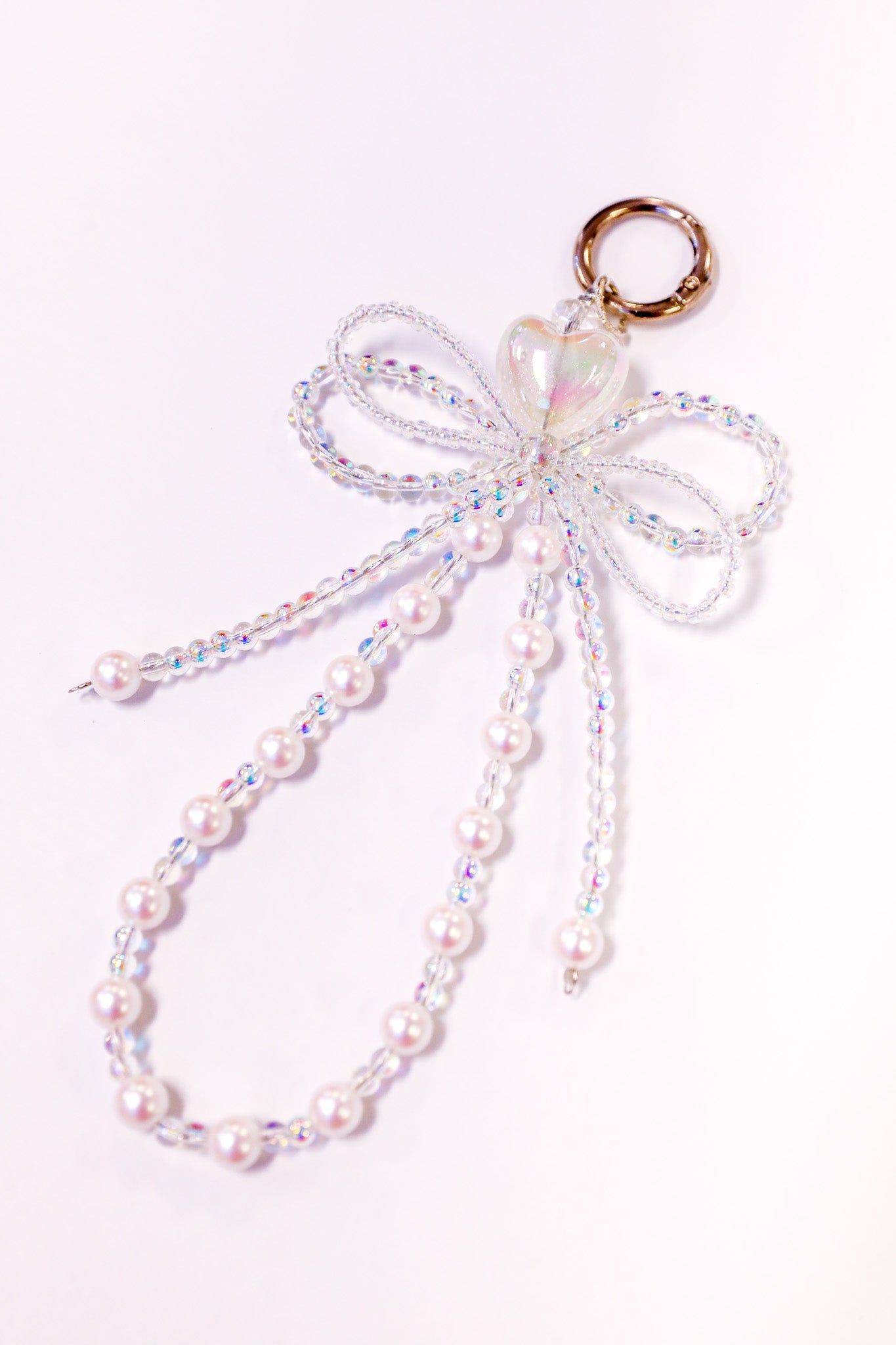 Moonlit Pearl Bow Beaded Keychain
