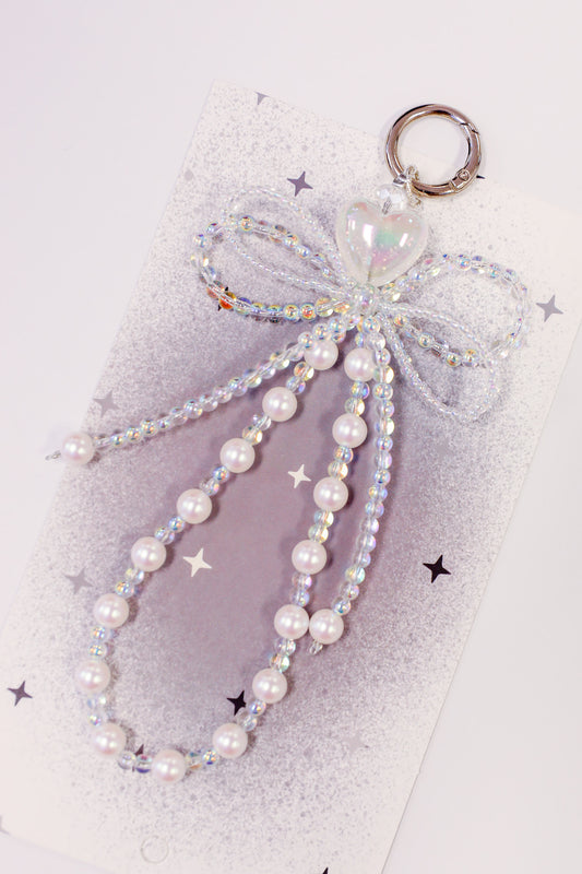 Moonlit Pearl Bow Beaded Keychain